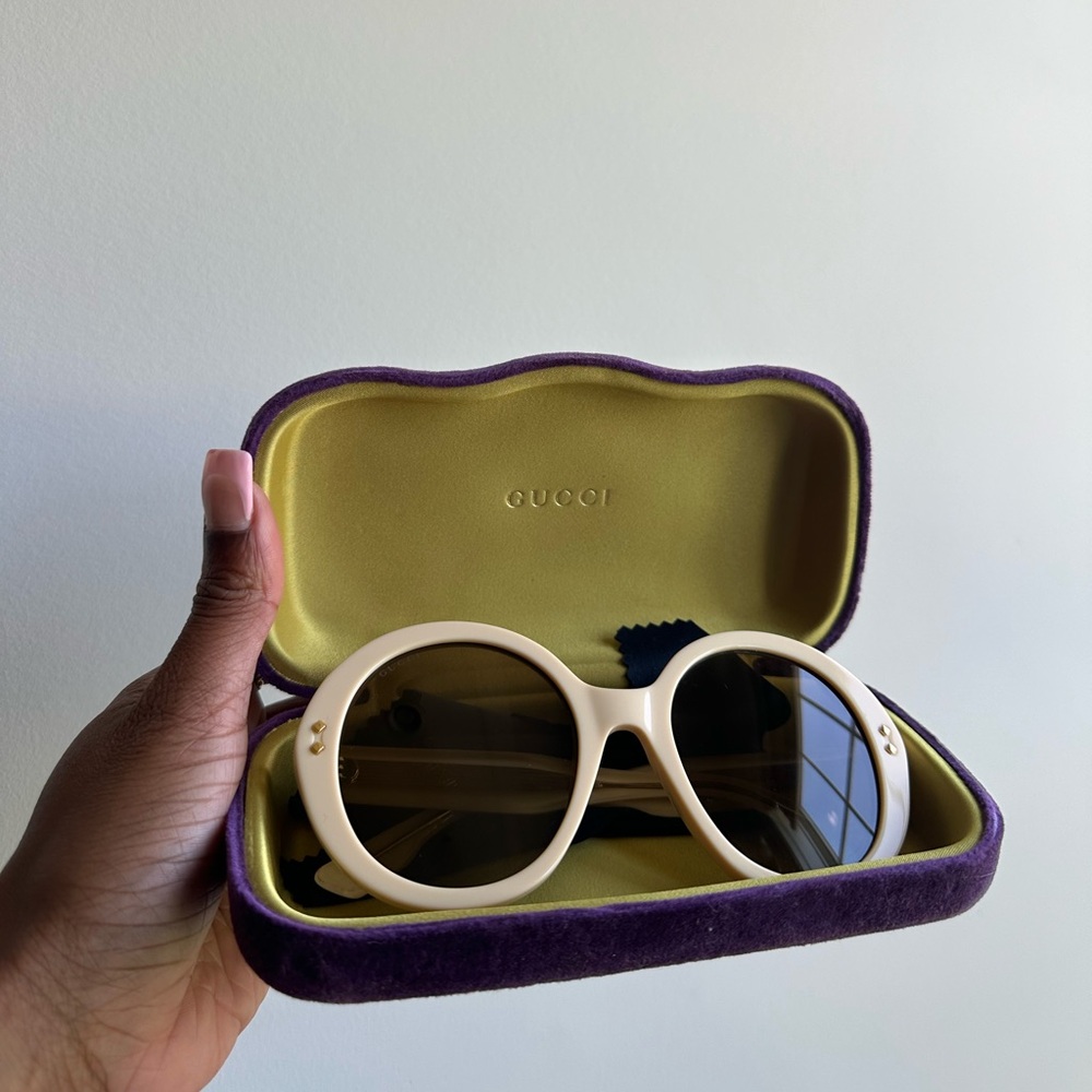 Gucci GG1081S 004 Oversized Round Sunglasses Tan Beige Creme